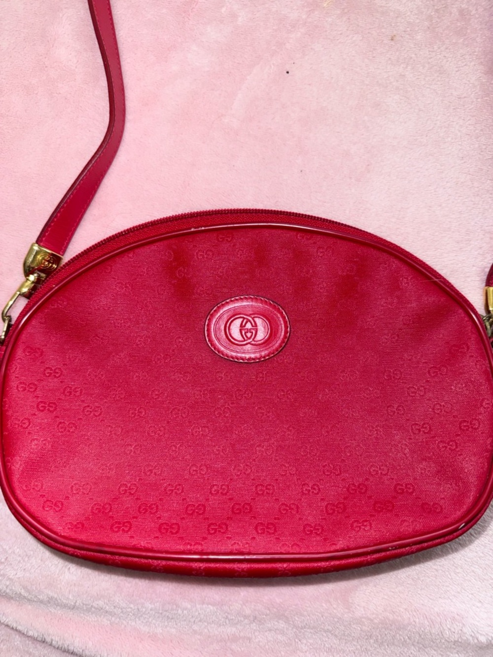 Gucci Bright Red Oval GG Crossbody Bag with Gold Hardware